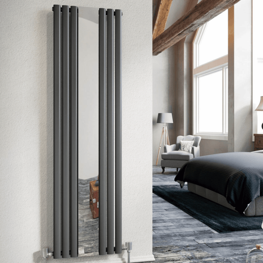 DQ Cove Mirror Vertical Radiator - 1800mm x 500mm - Anthracite Texture (RAL 7016) - COVEM180/6-A