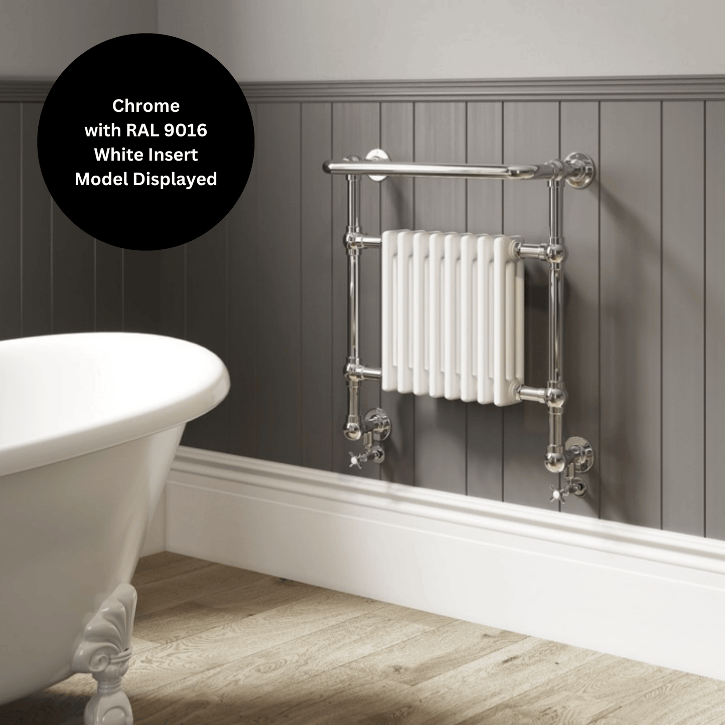 DQ Croxton Wall Mounted Towel Rail - 789mm x 837mm -  Polished Gold with White (RAL 9016) Insert - CROXTON-3W-PG