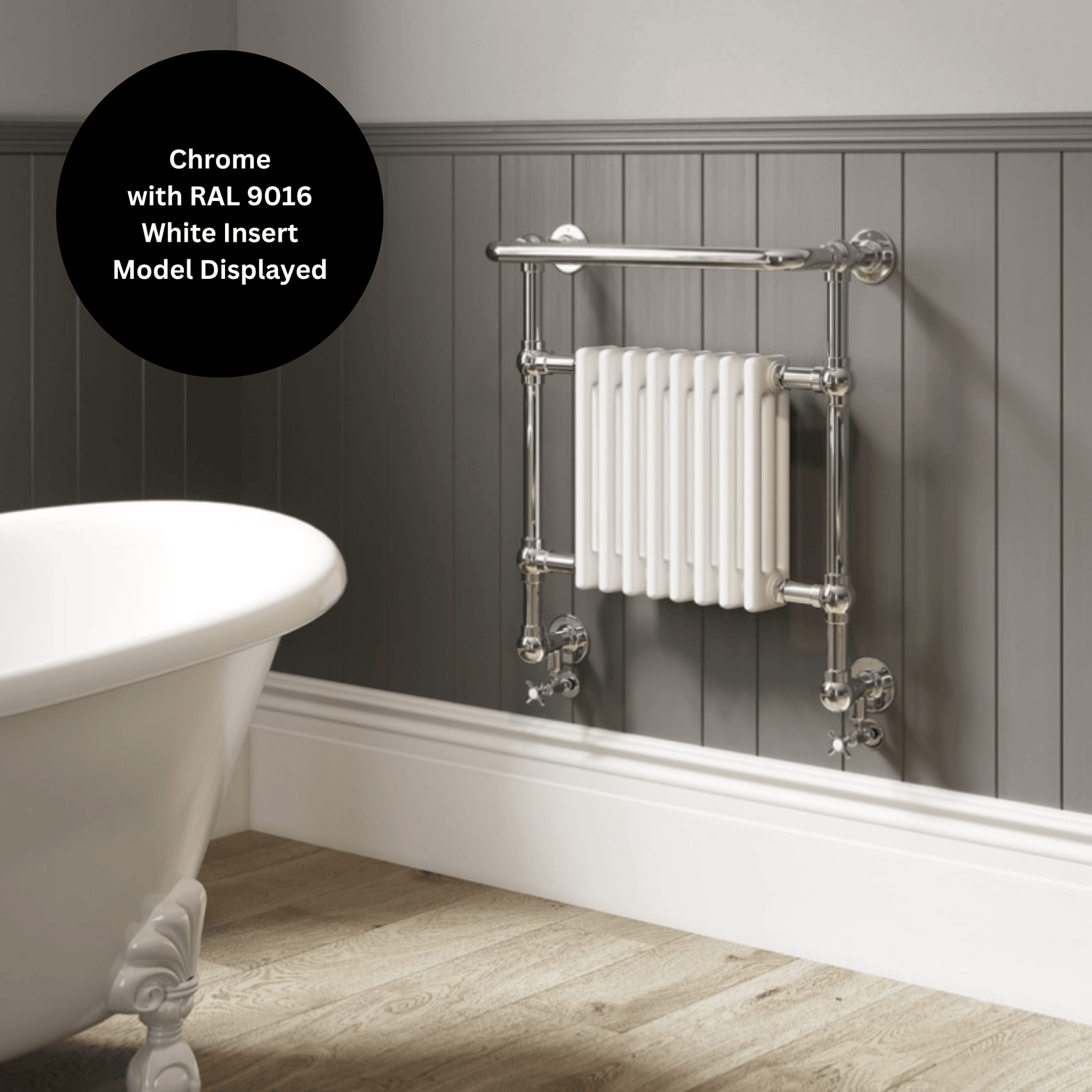 DQ Croxton Wall Mounted Towel Rail - 789mm x 837mm - Brushed Nickel with White (RAL 9016) Insert - CROXTON-3W-BN