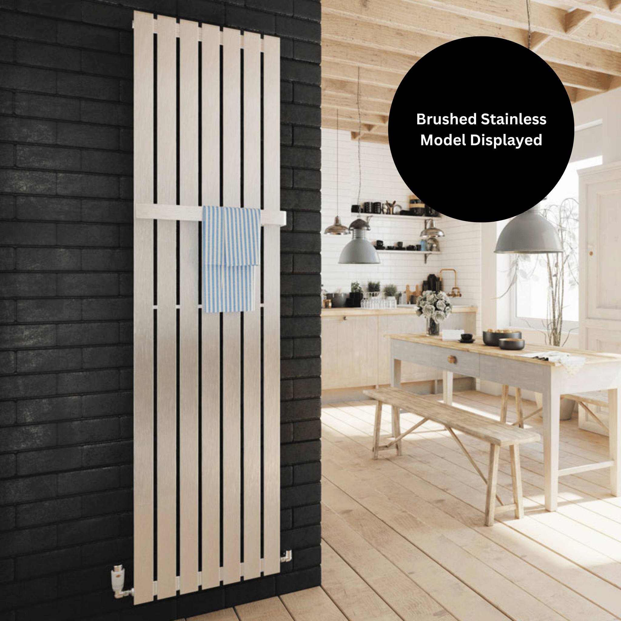 DQ Delta Vertical Radiator - 1600mm x 230mm - Brushed Stainless Steel - DELTA160/4-B