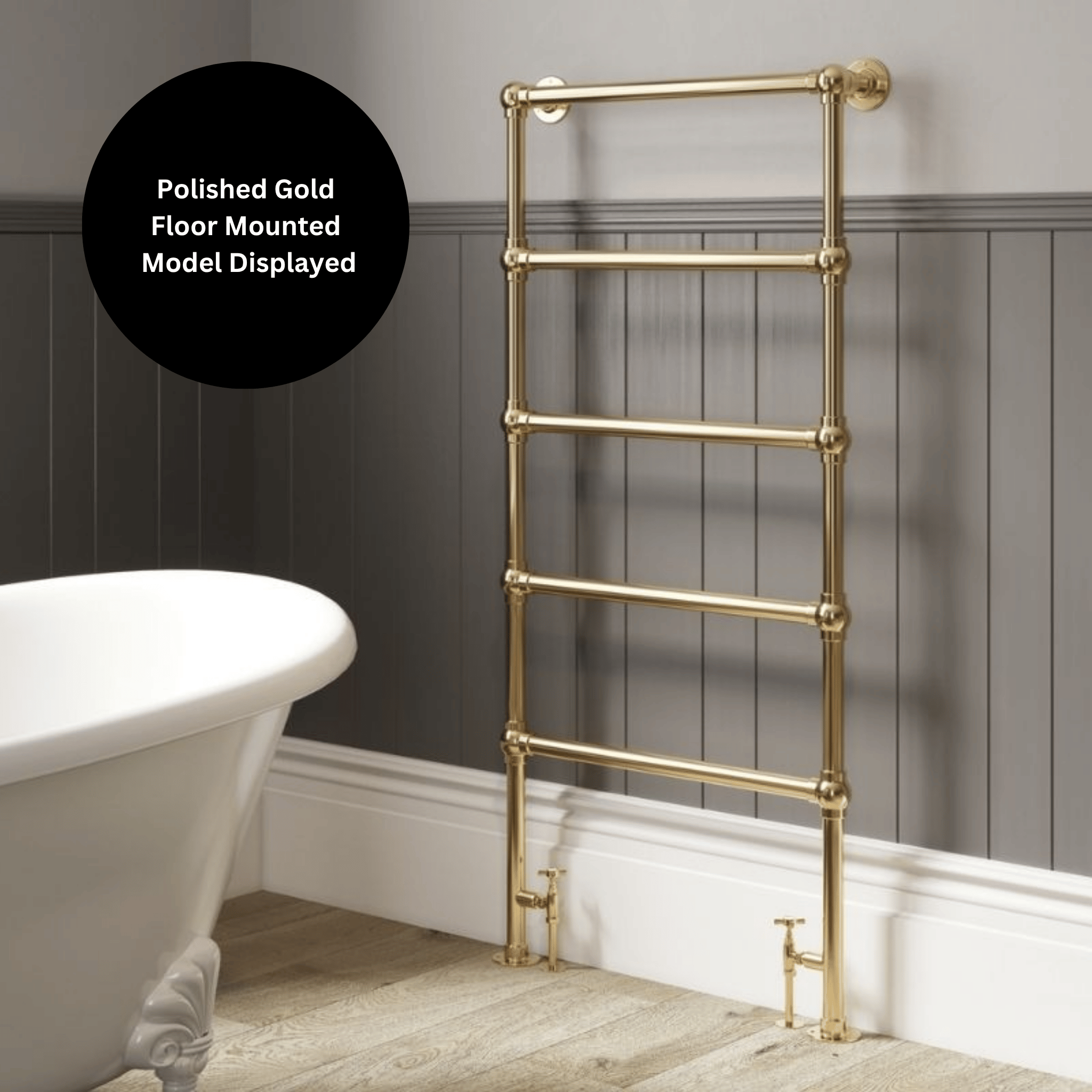 DQ Elveden Floor Mounted Towel Rail - 1592mm x 475mm - Antique Brass - ELVEDEN-1-AB