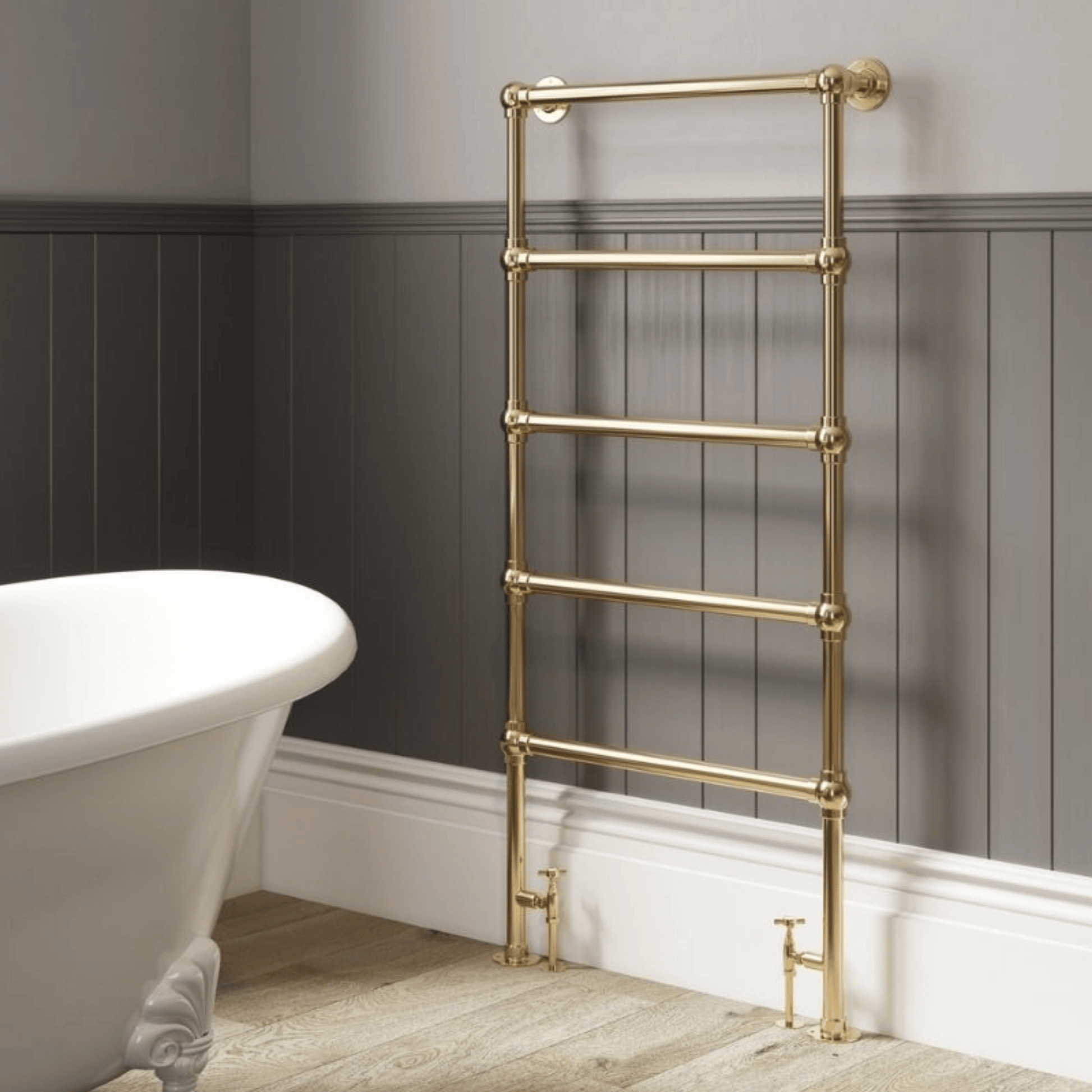 DQ Elveden Floor Mounted Towel Rail - 1592mm x 837mm - Polished Gold - ELVEDEN-3-PG