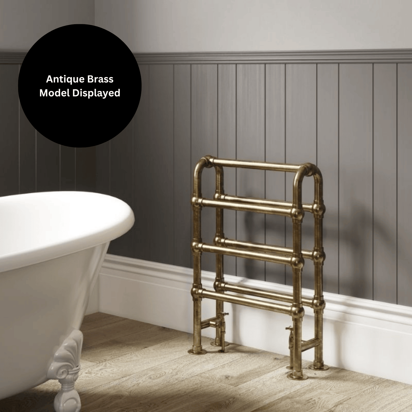 DQ Hilborough Floor Mounted Towel Rail - 1040mm x 837mm - Un-lacquered Polished Brass - HILBOROUGH-4-PBU