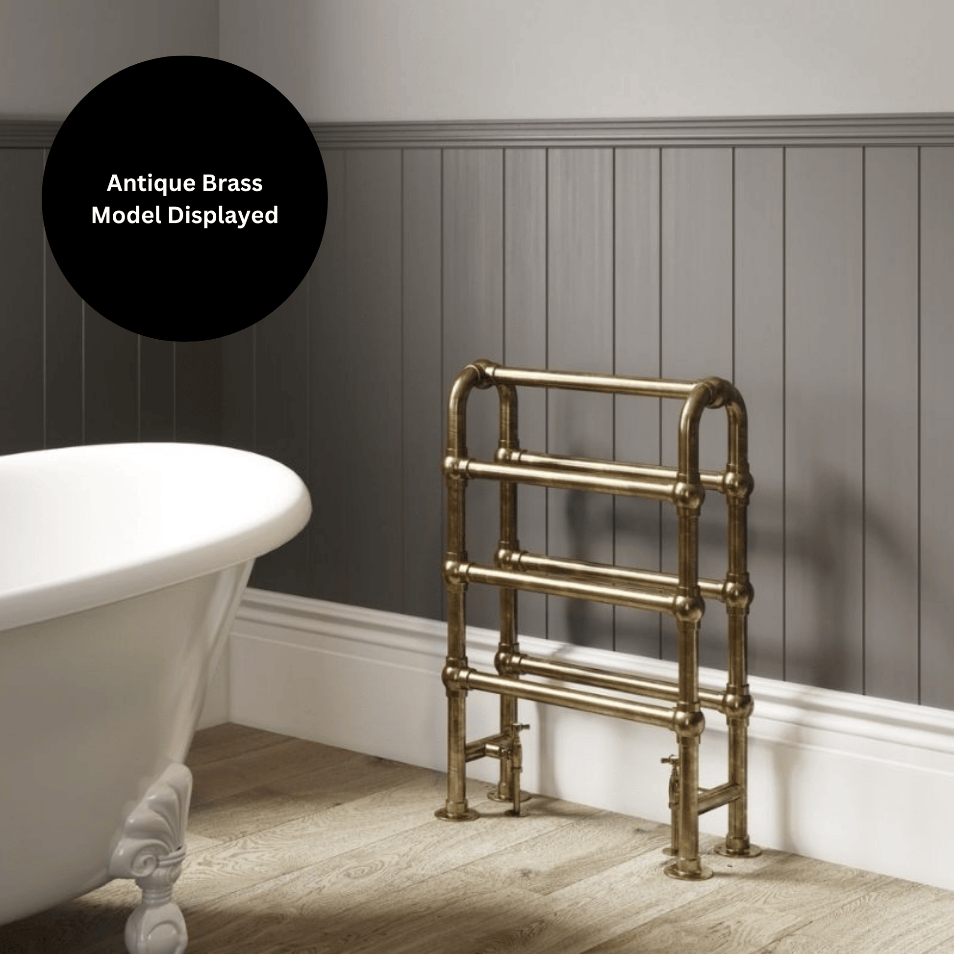 DQ Hilborough Floor Mounted Towel Rail - 1040mm x 837mm - Un-lacquered Polished Brass - HILBOROUGH-4-PBU