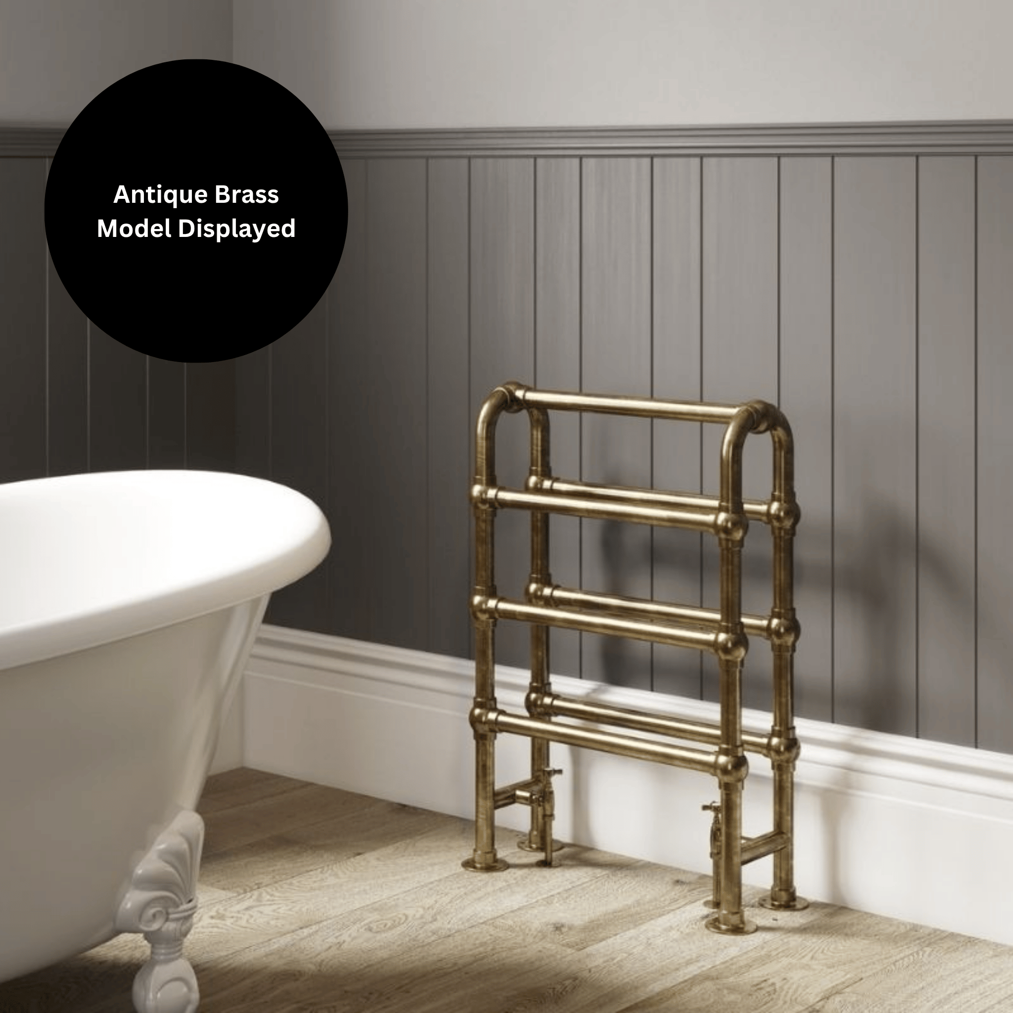 DQ Hilborough Floor Mounted Towel Rail - 785mm x 837mm - Antique Brass - HILBOROUGH-2-AB