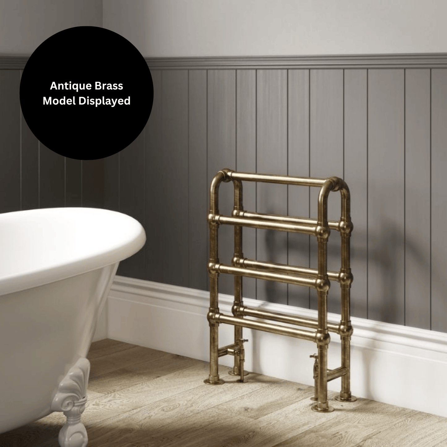 DQ Hilborough Floor Mounted Towel Rail - 1040mm x 685mm - Un-lacquered Brushed Brass - HILBOROUGH-3-BBU