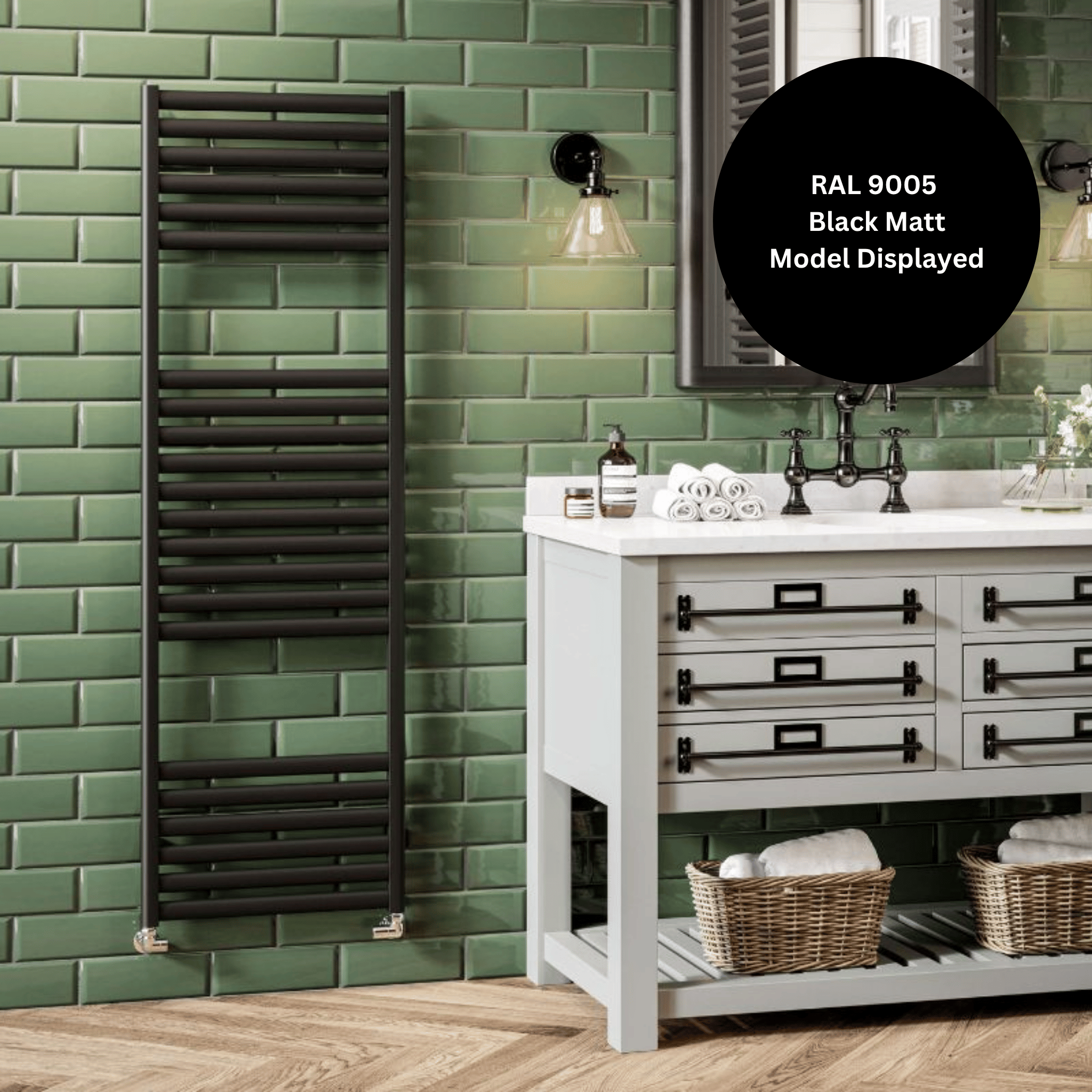 DQ Indio Towel Rail - 700mm x 480mm - White Matt (RAL 9016) - INDIO50/70-MW