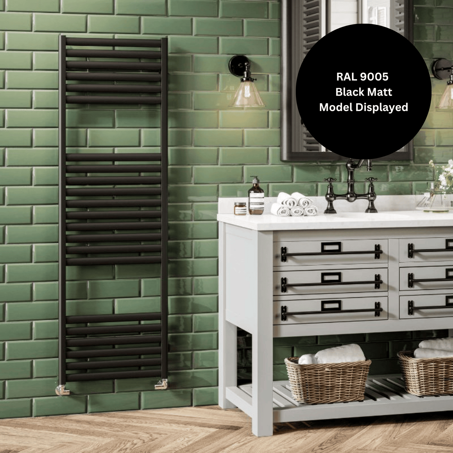 DQ Indio Towel Rail - 700mm x 480mm - White Matt (RAL 9016) - INDIO50/70-MW