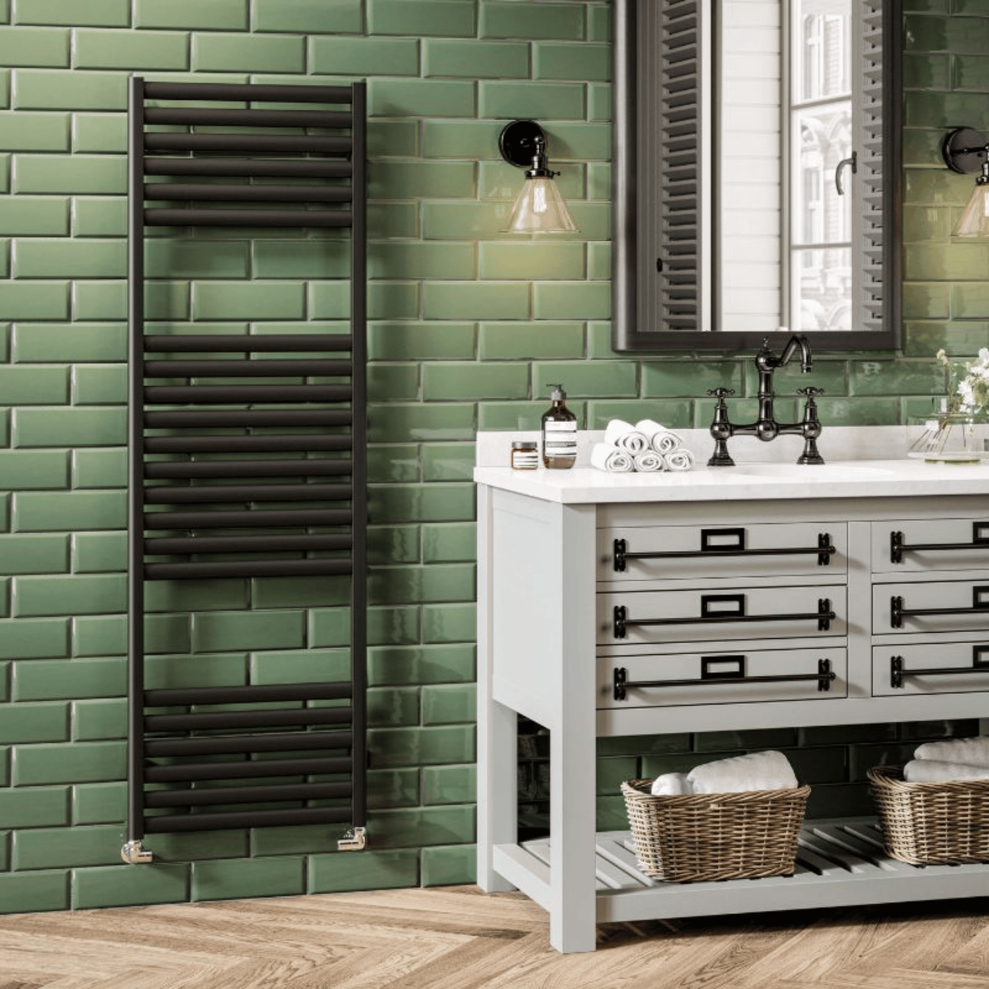 DQ Indio Towel Rail - 900mm x 480mm - Black Matt (RAL 9005) - INDIO50/90-MB