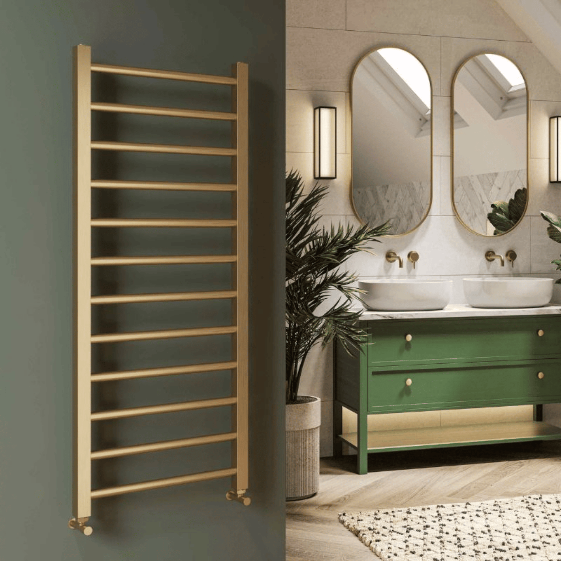 DQ Kylo Towel Rail with TEC Element - 500mm x 1600mm - Brushed Brass - KYLO-TEC 50/160-BB