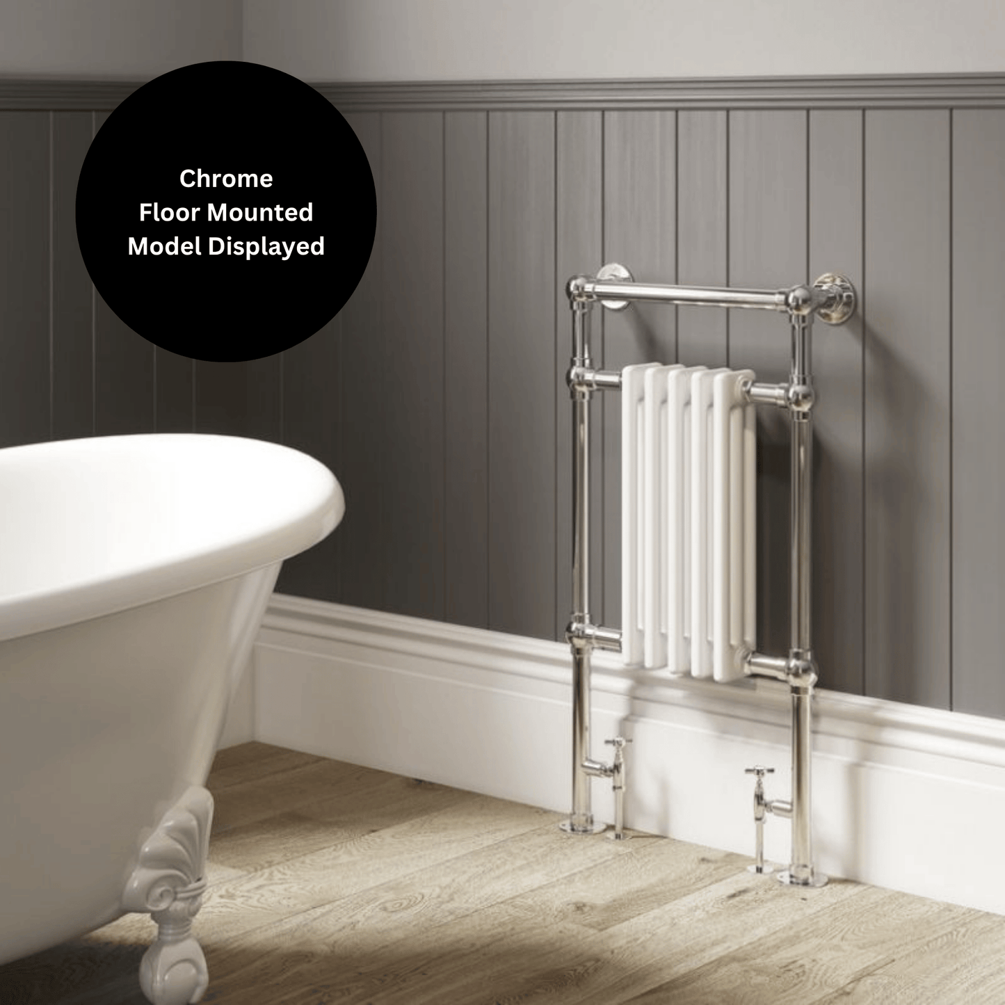 DQ Lynford Floor Mounted Towel Rail - 952mm x 989mm - Un-lacquered Polished Brass with White (RAL 9016) Insert - LYNFORD-4-PBU