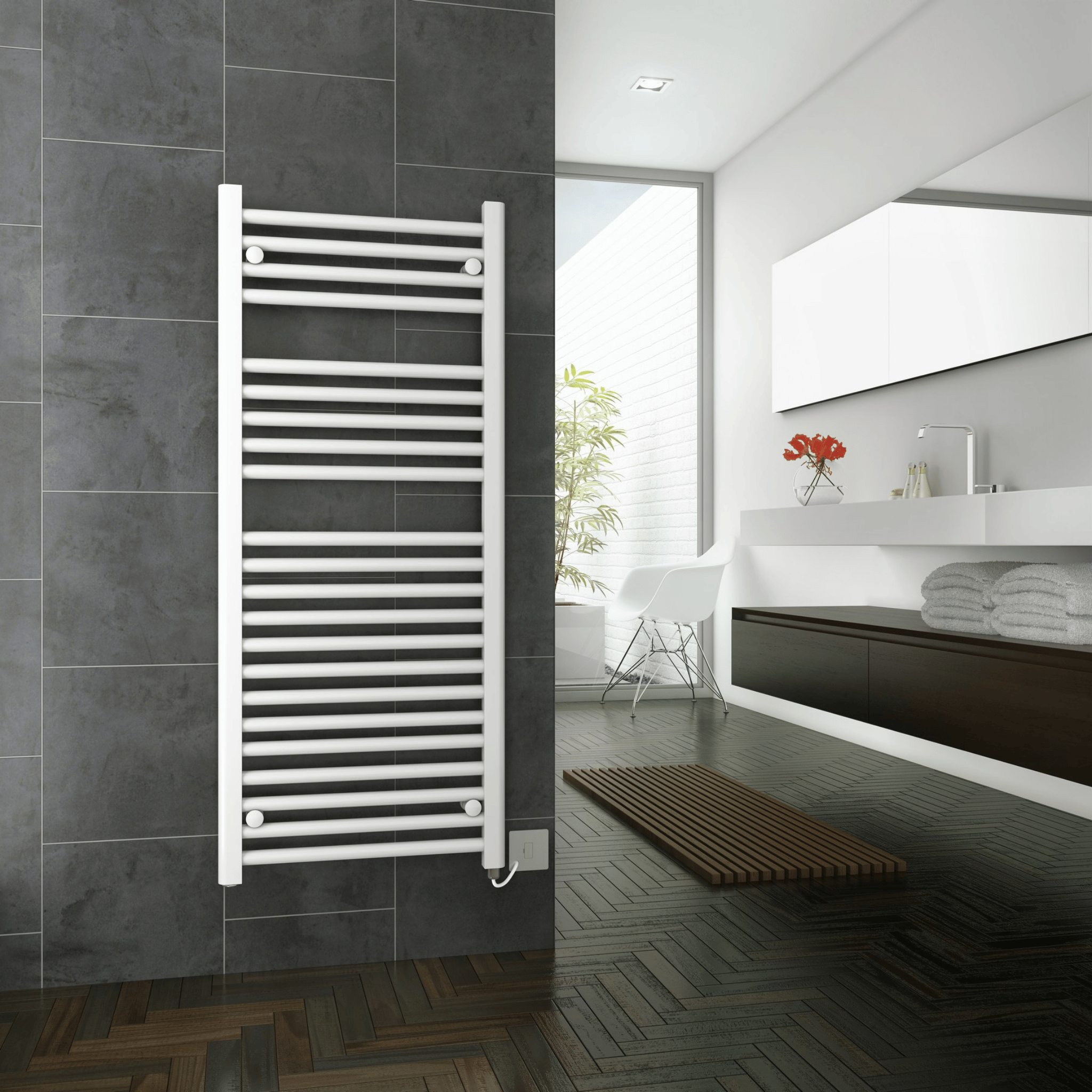 DQ Metro Towel Rail with Essential Element - 1200mm x 300mm - White (RAL 9016) - METRO-E 30/120-W