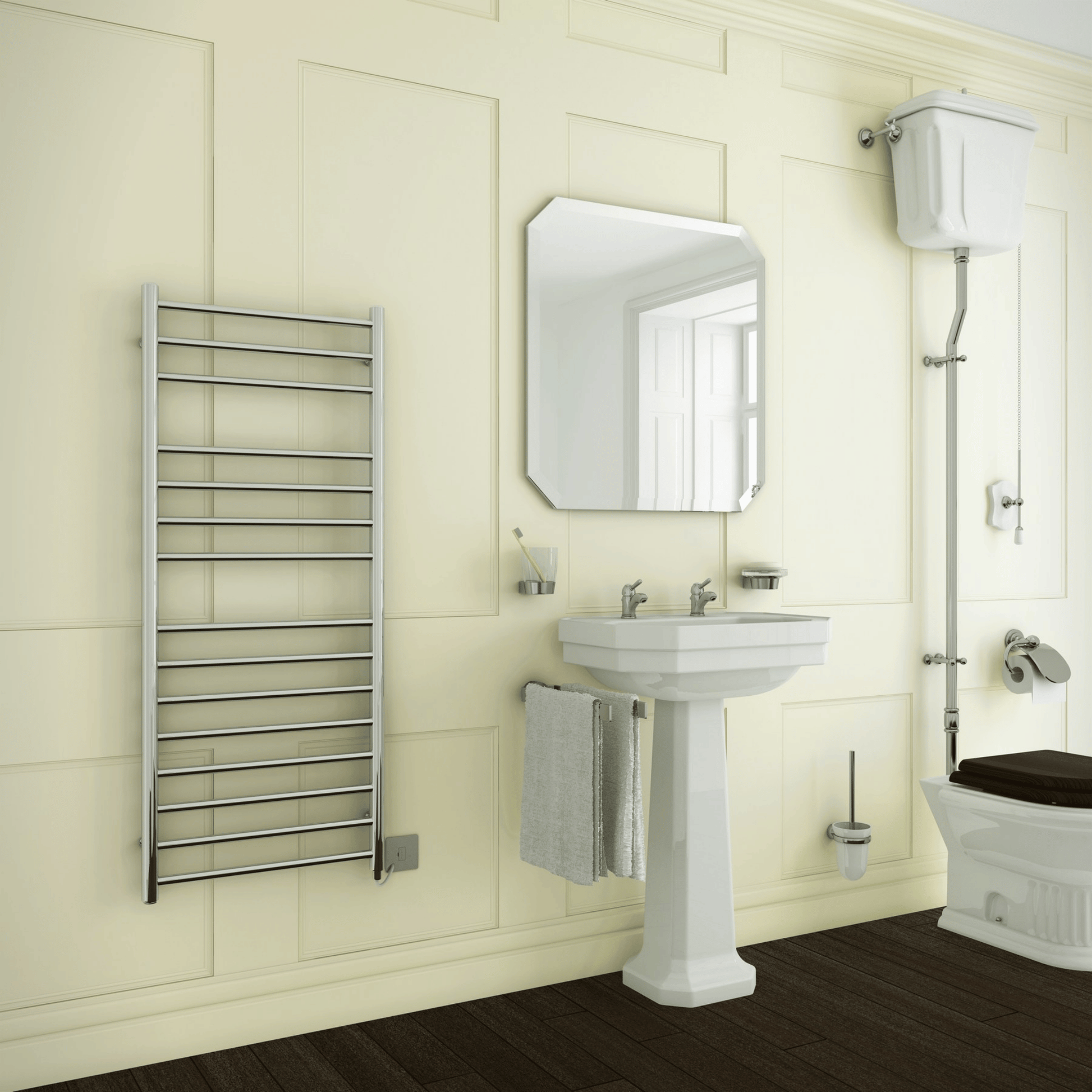DQ Siena Towel Rail with Essential Element - 1540mm x 500mm - Polished Stainless Steel - SIENA-E 50/160-P
