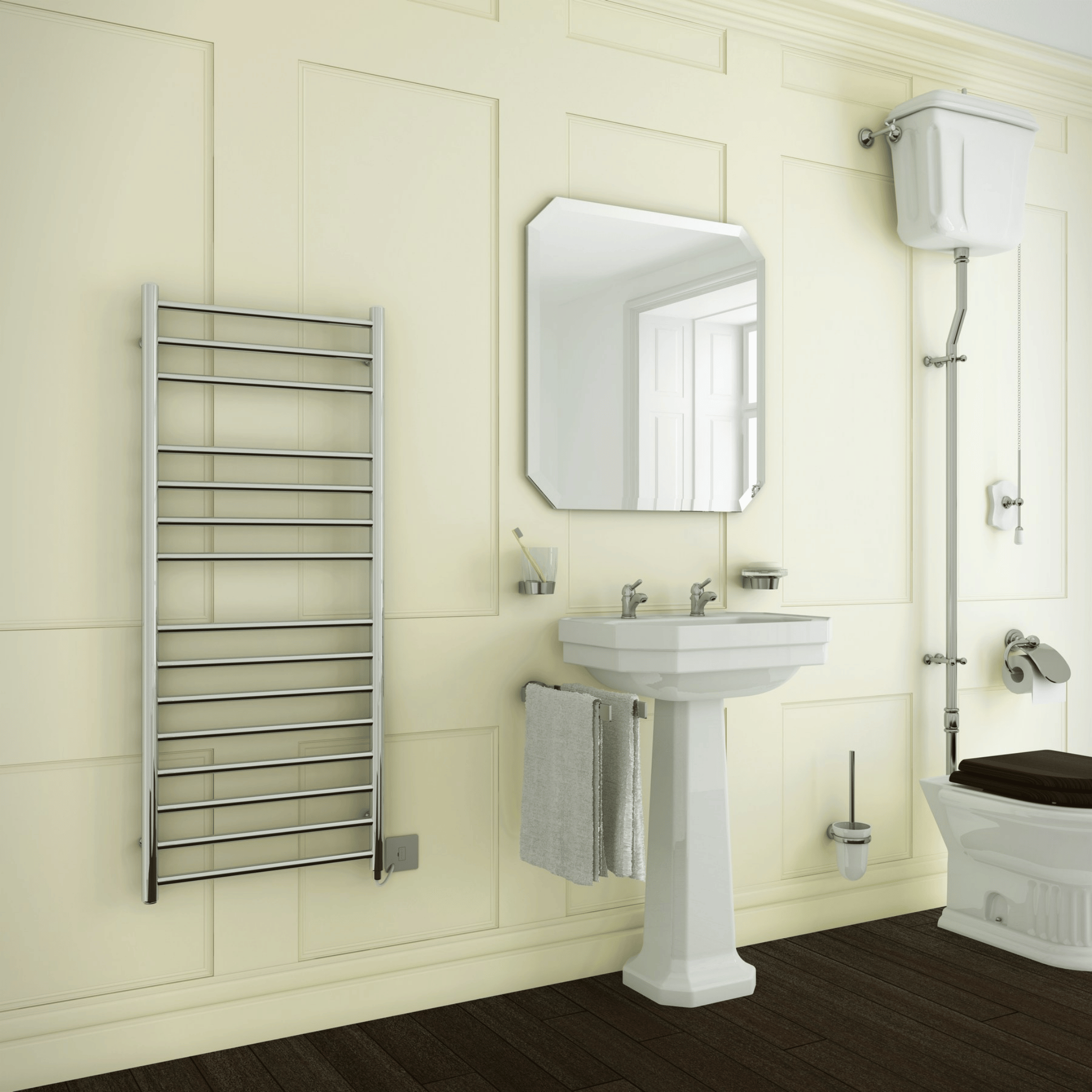 DQ Siena Towel Rail with Essential Element - 490mm x 400mm - Polished Stainless Steel - SIENA-E 40/49-P