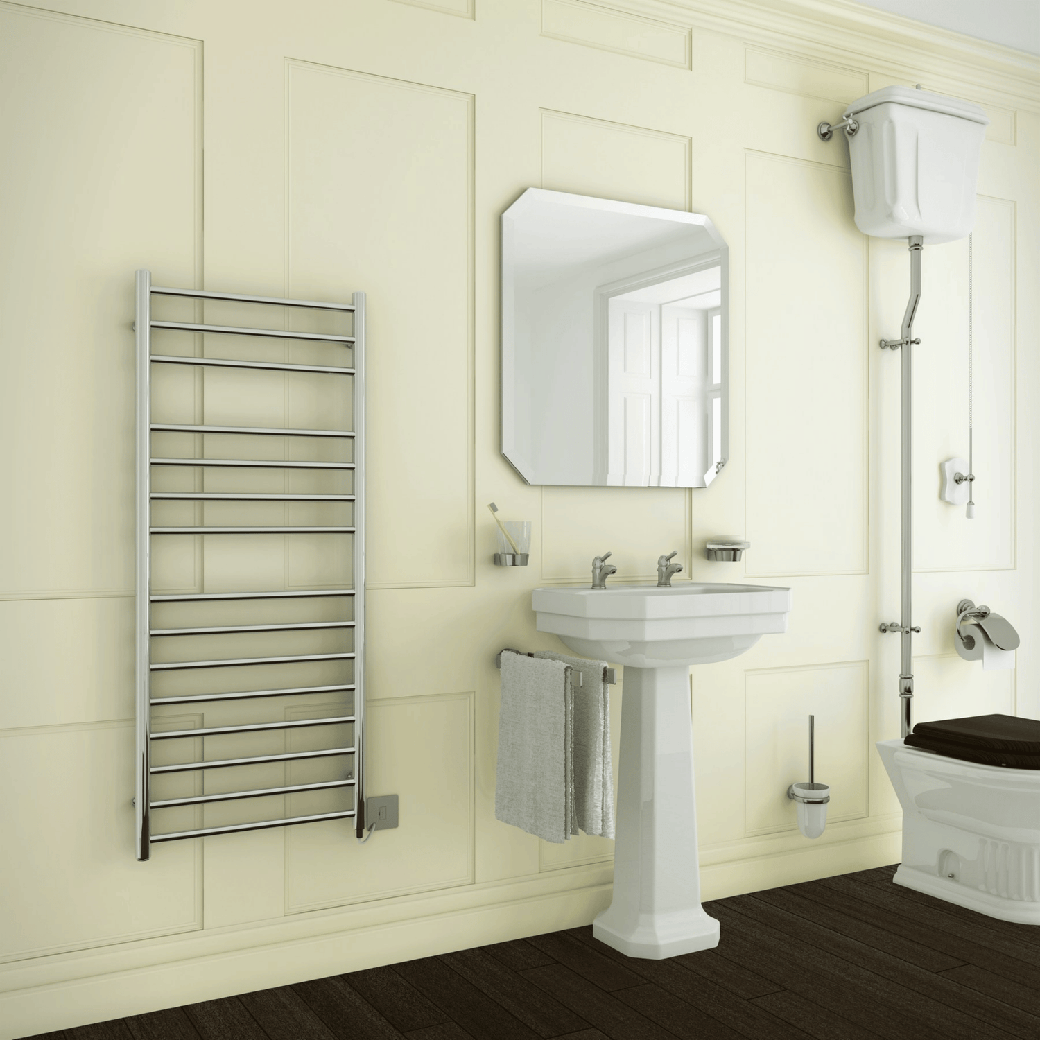 DQ Siena Towel Rail with H+ Element - 490mm x 400mm - Polished Stainless Steel - SIENA-H+ 40/49-P