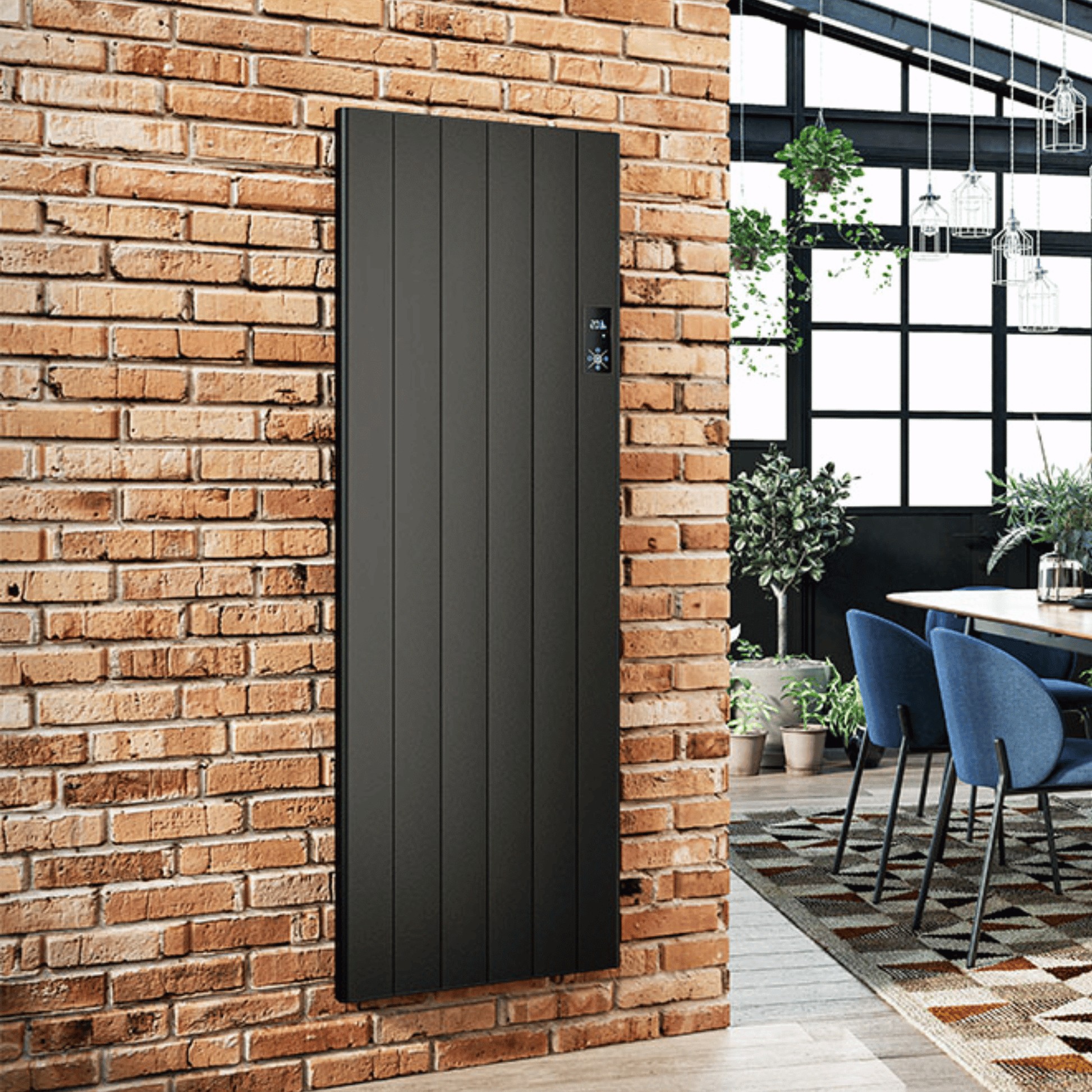 DQ BGO Electric Vertical Radiator - 1600mm x 550mm x 92mm - Black 9005 Texture - BGO-1600/6-B