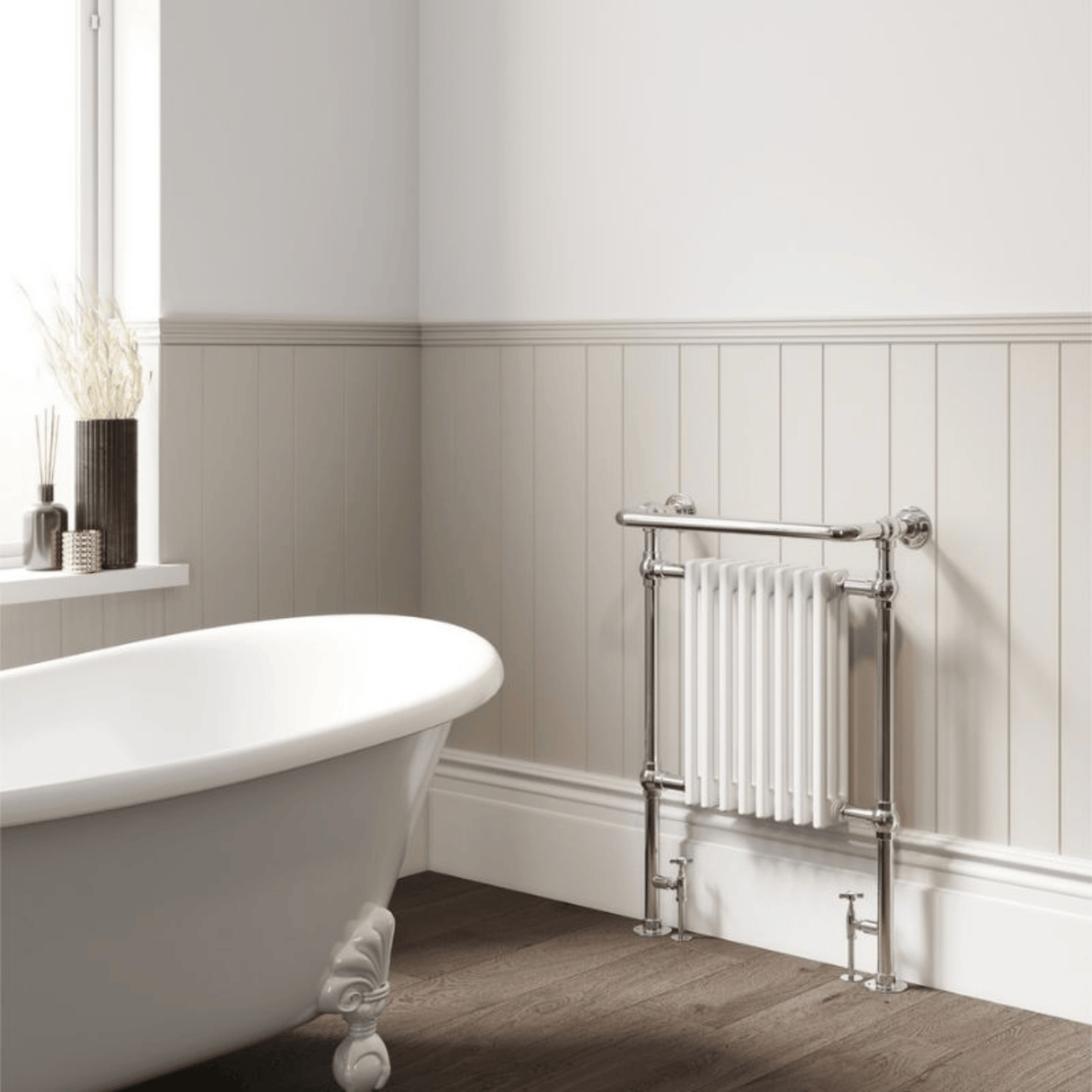 DQ Newbury Towel Rail - 965mm x 765mm - Chrome with White (RAL 9016) Insert - NEWBURY-3-CP