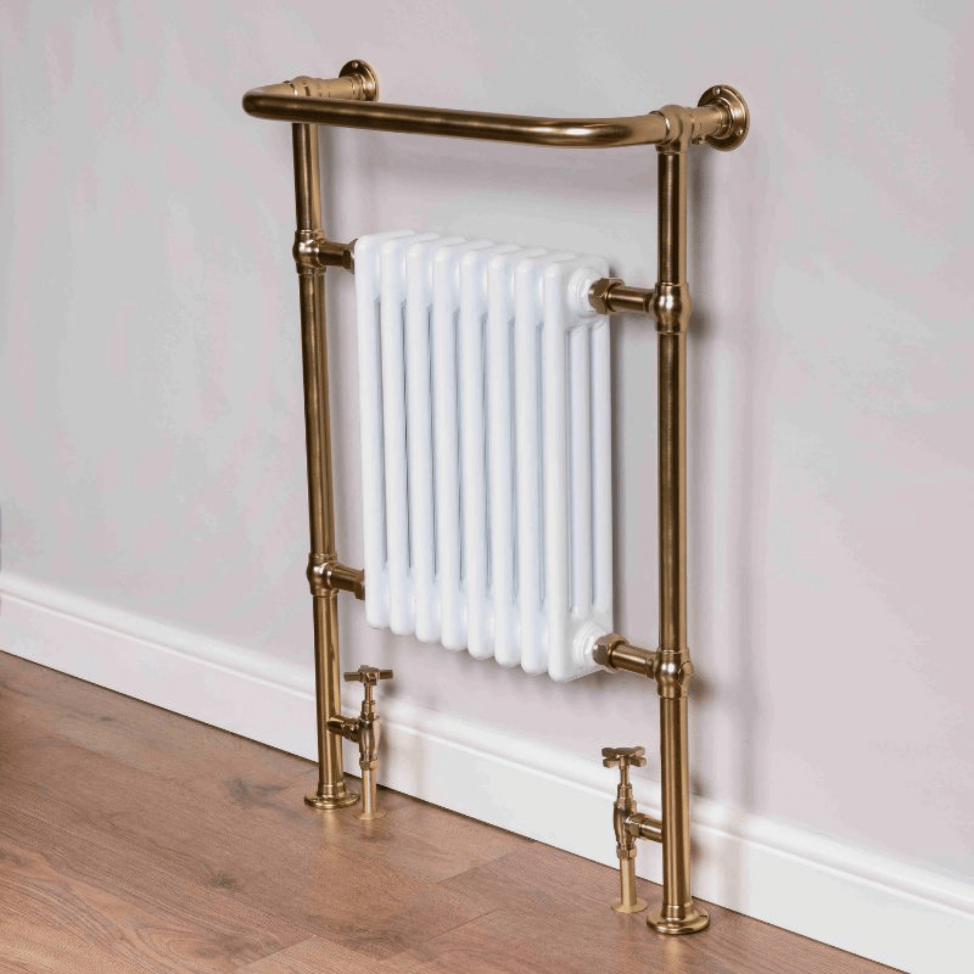 DQ Newbury Towel Rail - 965mm x 540mm - Brushed Brass with White (RAL 9016) Insert - NEWBURY-1-BB