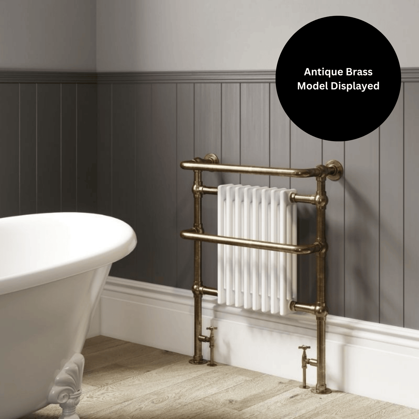 DQ Old Buckenham Wall Mounted Towel Rail - 789mm x 837mm - Un-lacquered Polished Brass with White (RAL 9016) Insert - OLD BUCKENHAM-3W-PBU