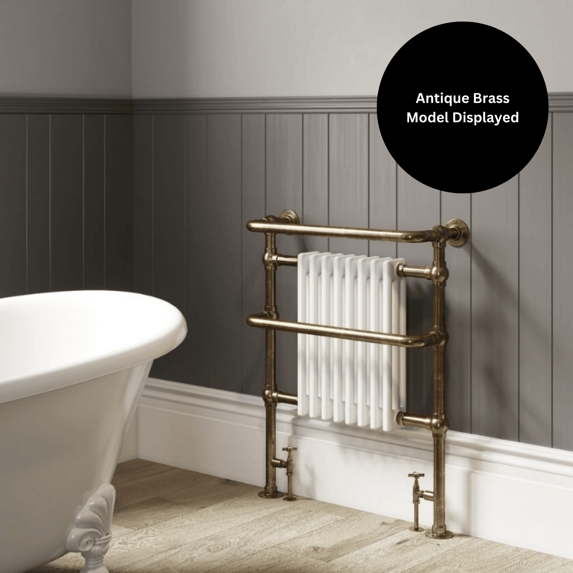 DQ Old Buckenham Wall Mounted Towel Rail - 789mm x 837mm - Un-lacquered Polished Brass with White (RAL 9016) Insert - OLD BUCKENHAM-3W-PBU