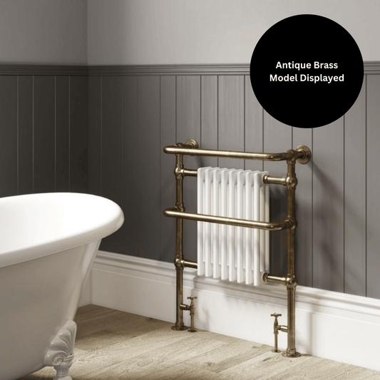 DQ Old Buckenham Wall Mounted Towel Rail - 789mm x 837mm - Un-lacquered Polished Brass with White (RAL 9016) Insert - OLD BUCKENHAM-3W-PBU