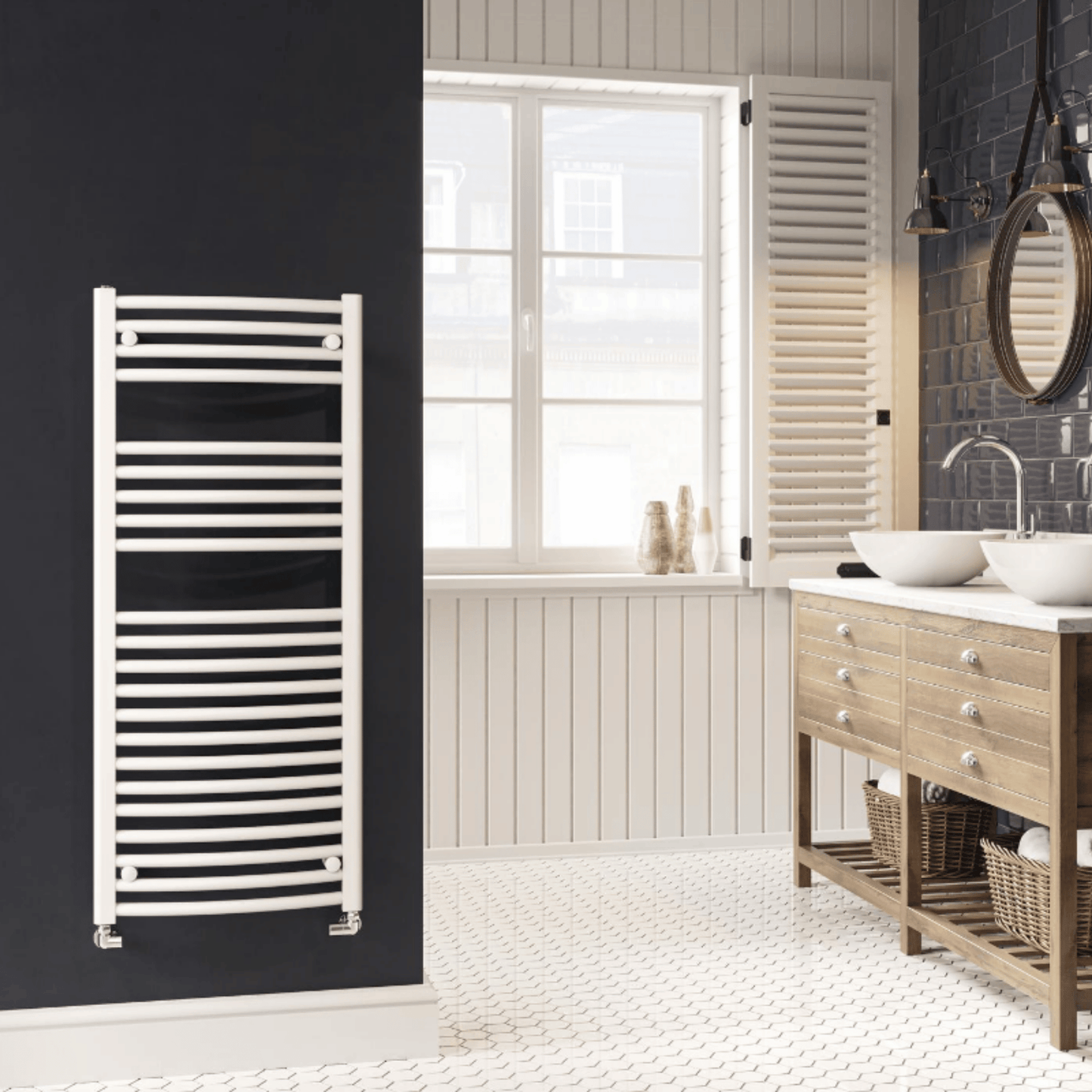 DQ Orion Curved Towel Rail - 1800mm x 600mm - White (RAL 9016) - ORION60/180-W