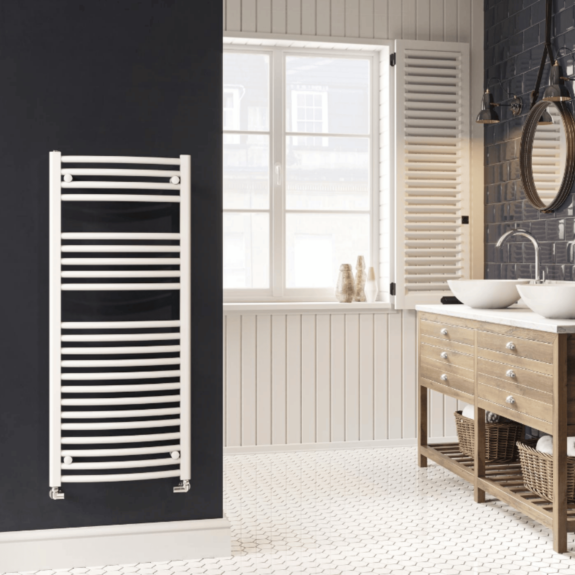 DQ Orion Curved Towel Rail - 1800mm x 600mm - White (RAL 9016) - ORION60/180-W