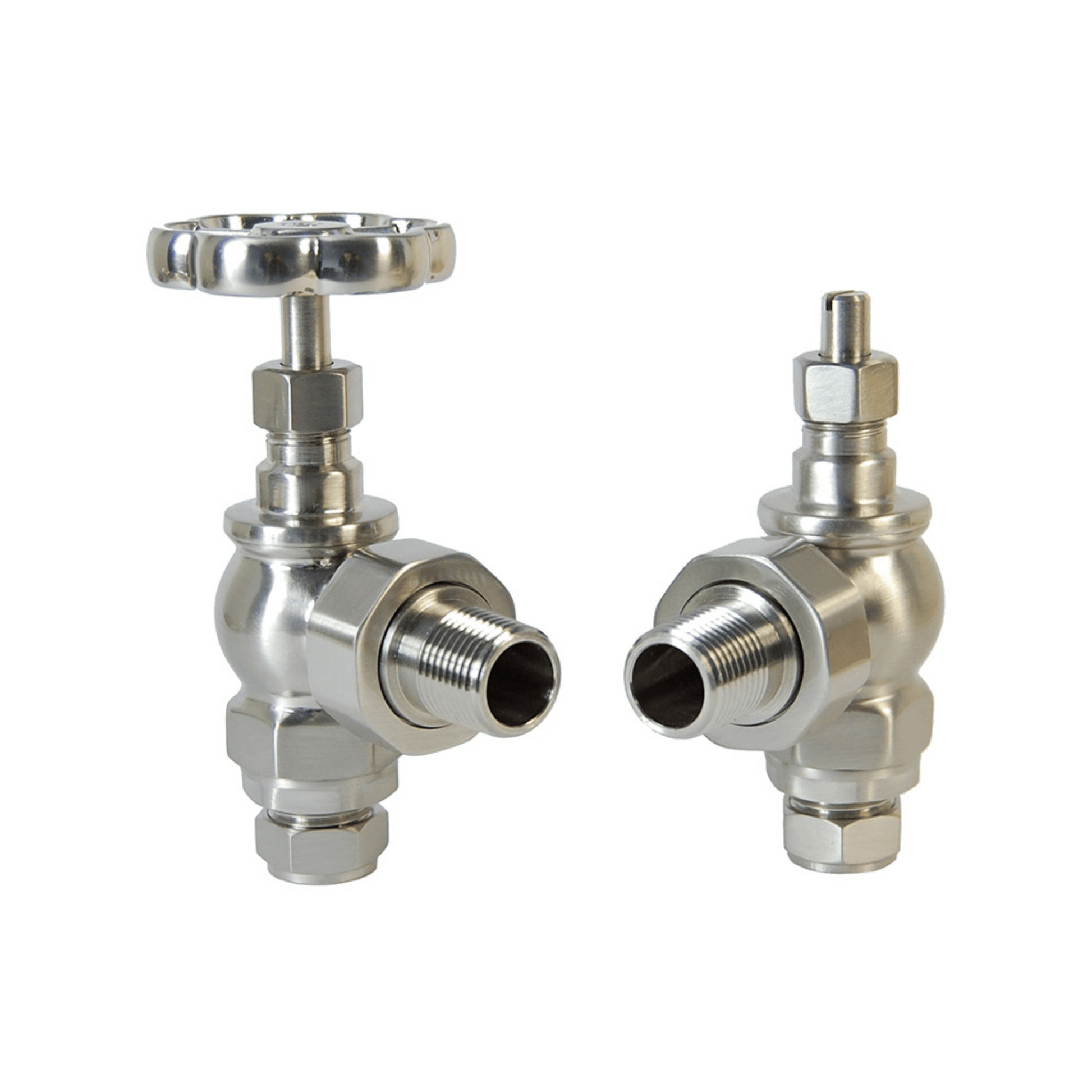 DQ Argo Luxury Manual Radiator Valves - Angled - Brushed Nickel - ARGO-ANG-BN