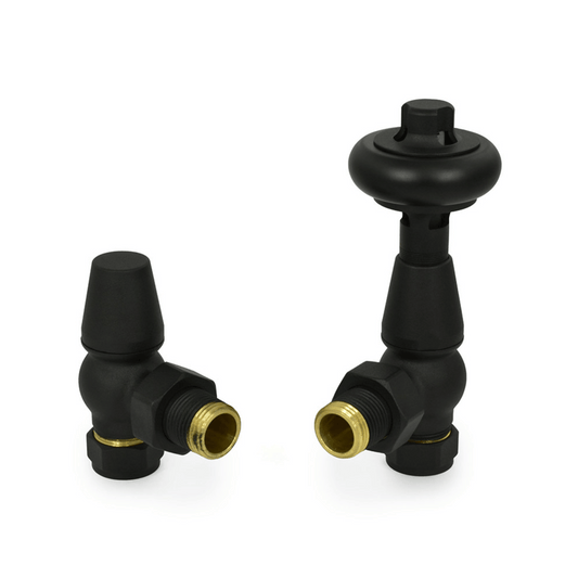 DQ Enzo Luxury Manual Radiator Valves - Angled - Black Texture - ENZO-MAN-BT