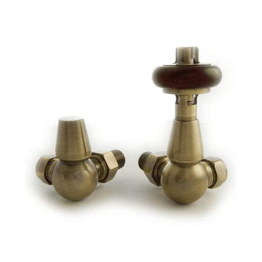 DQ Enzo Luxury Manual Radiator Valves - Corner - Antique Brass - ENZO-MAN-COR-AB