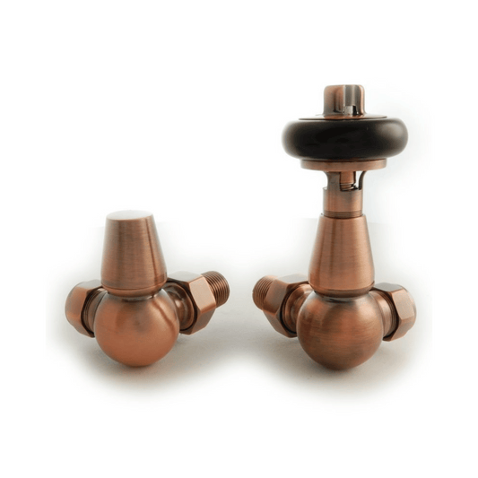 DQ Enzo Luxury Manual Radiator Valves - Corner - Antique Copper - ENZO-MAN-COR-AC