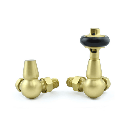 DQ Enzo Luxury Manual Radiator Valves - Corner - Brushed Brass - ENZO-MAN-COR-BB