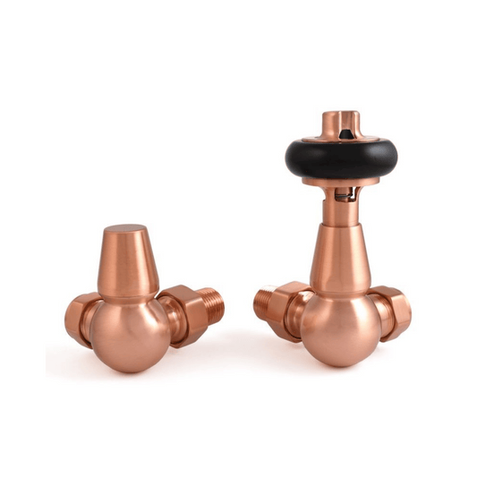 DQ Enzo Luxury Manual Radiator Valves - Corner - Brushed Copper - ENZO-MAN-COR-BC