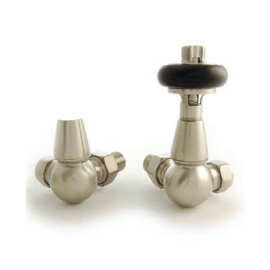 DQ Enzo Luxury Manual Radiator Valves - Corner - Brushed Nickel - ENZO-MAN-COR-BN