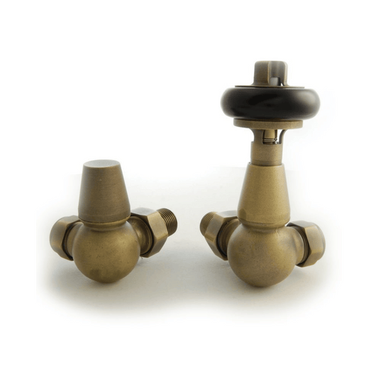 DQ Enzo Luxury Manual Radiator Valves - Corner - Old English Brass - ENZO-MAN-COR-OE