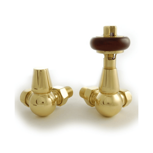 DQ Enzo Luxury Manual Radiator Valves - Corner - Polished Brass - ENZO-MAN-COR-PB