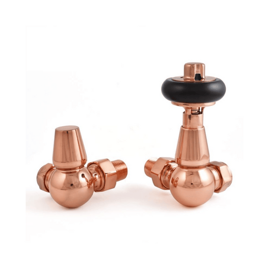 DQ Enzo Luxury Manual Radiator Valves - Corner - Polished Copper - ENZO-MAN-COR-PC