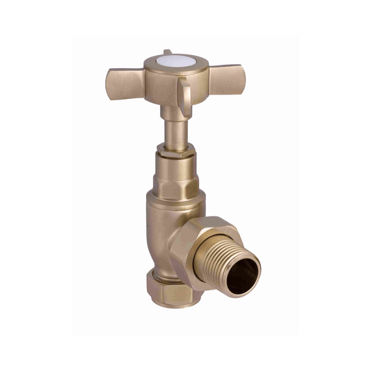 DQ Essential Manual Crosshead Valves - Angled - Brushed Brass - C/H-MAN-ANG-BB