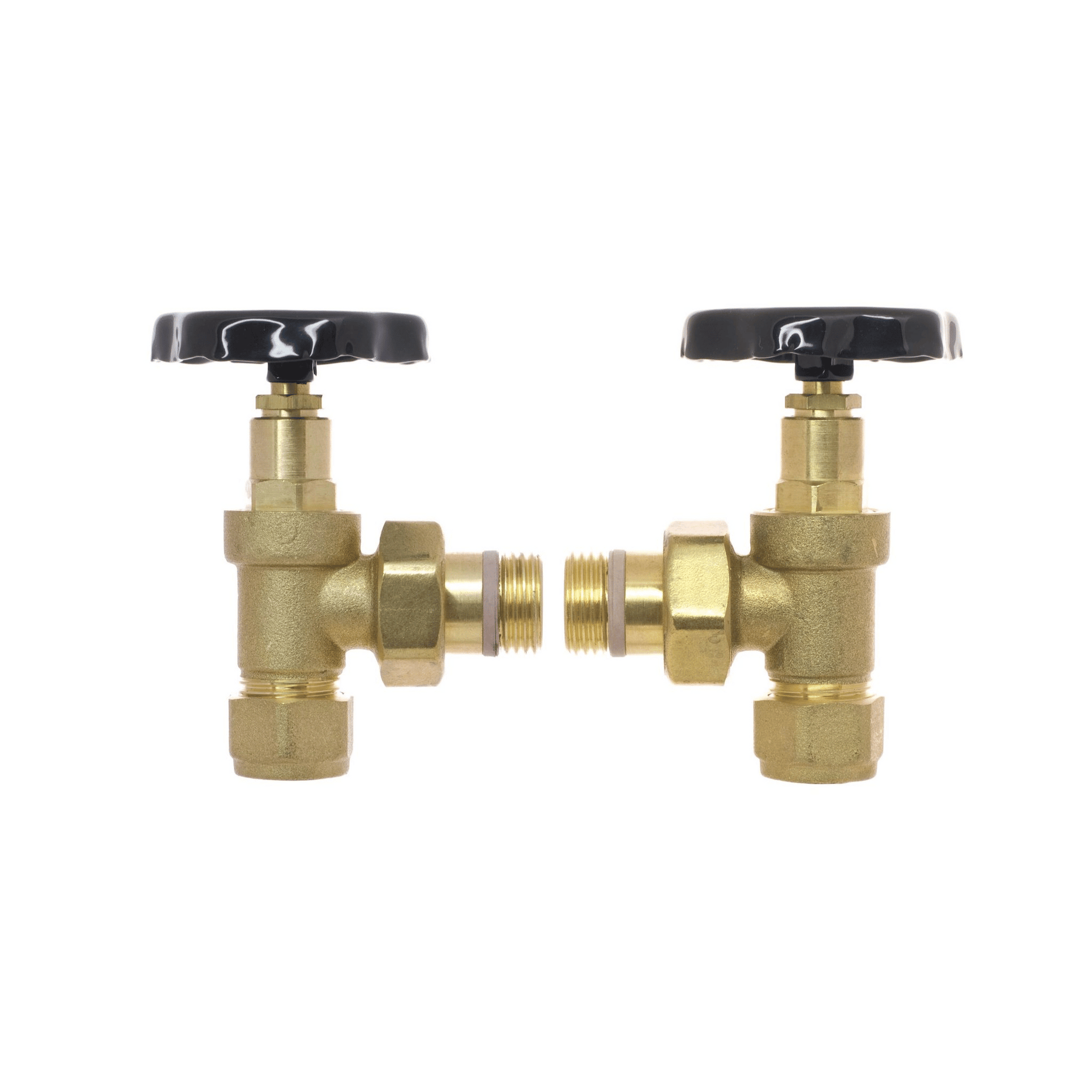 DQ Essential Manual Radiator Valves - Angled - Black/Brass - BLACK/BRASS