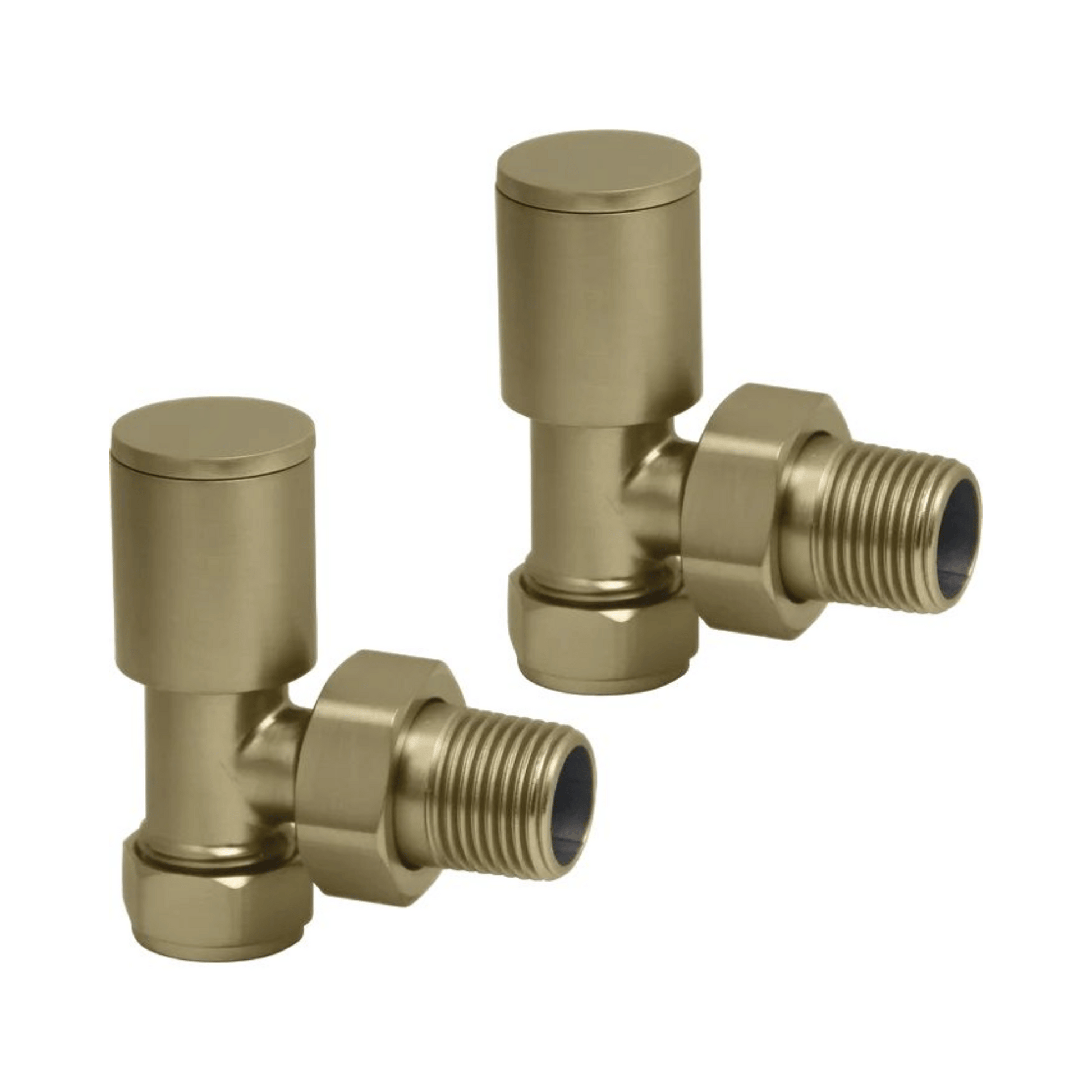 DQ Essential Manual Radiator Valves - Angled - Brushed Brass - E-MAN-ANG-BB