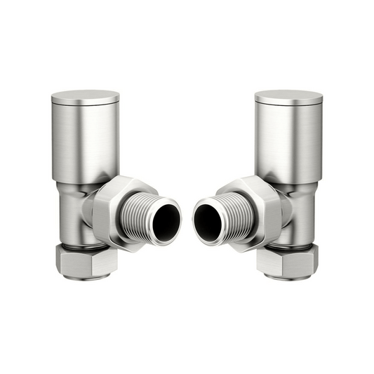 DQ Essential Manual Radiator Valves - Angled - Brushed Nickel - E-MAN-ANG-BN