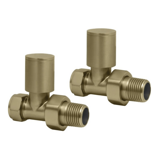 DQ Essential Manual Radiator Valves - Straight - Brushed Brass - E-MAN-ST-BB