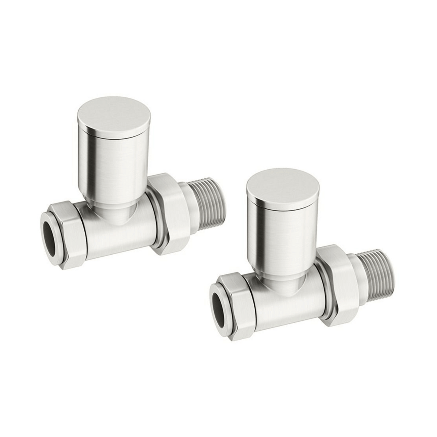 DQ Essential Manual Radiator Valves - Straight - Brushed Nickel - E-MAN-ST-BN