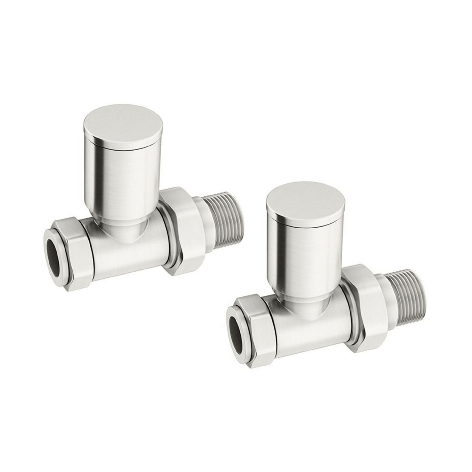 DQ Essential Manual Radiator Valves - Straight - Brushed Nickel - E-MAN-ST-BN