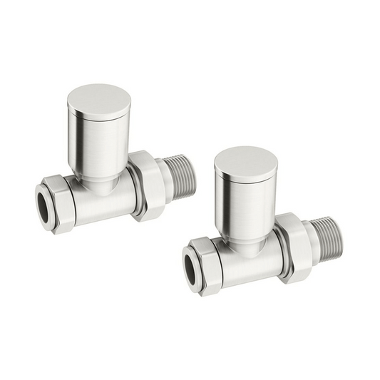 DQ Essential Manual Radiator Valves - Straight - Brushed Nickel - E-MAN-ST-BN
