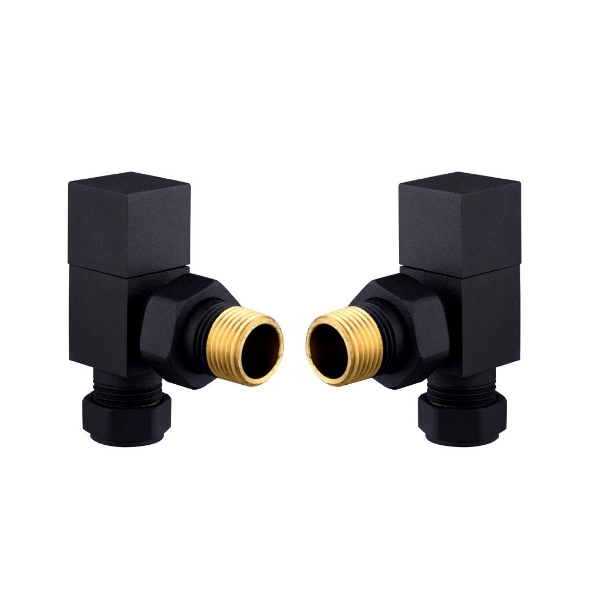 DQ Essential Manual Square Radiator Valves - Angled - Black - E-SQ-ANG-B