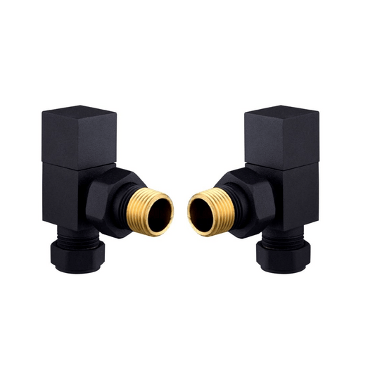DQ Essential Manual Square Radiator Valves - Angled - Black - E-SQ-ANG-B