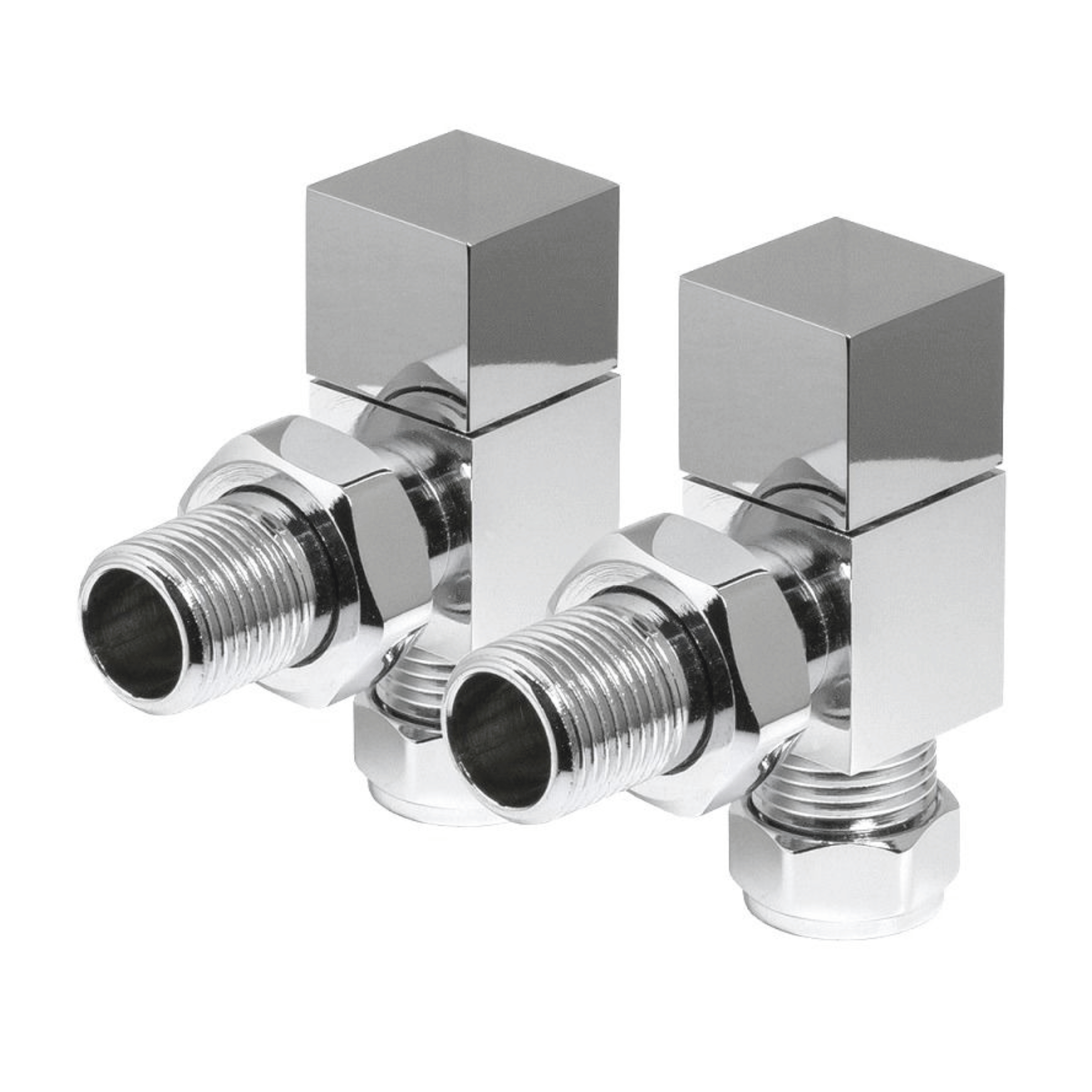DQ Essential Manual Square Radiator Valves - Angled - Chrome - E-SQ-ANG-C