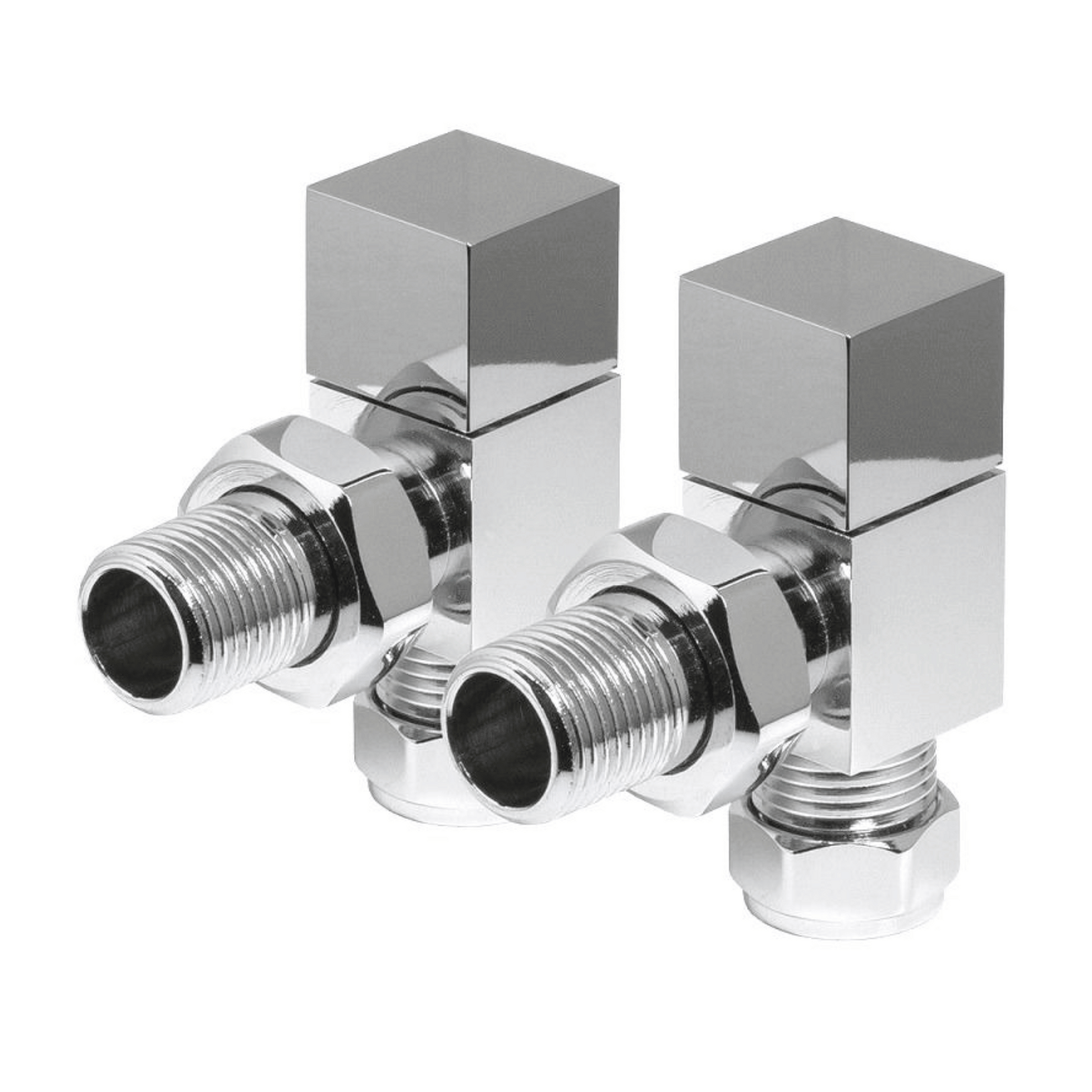 DQ Essential Manual Square Radiator Valves - Angled - Chrome - E-SQ-ANG-C
