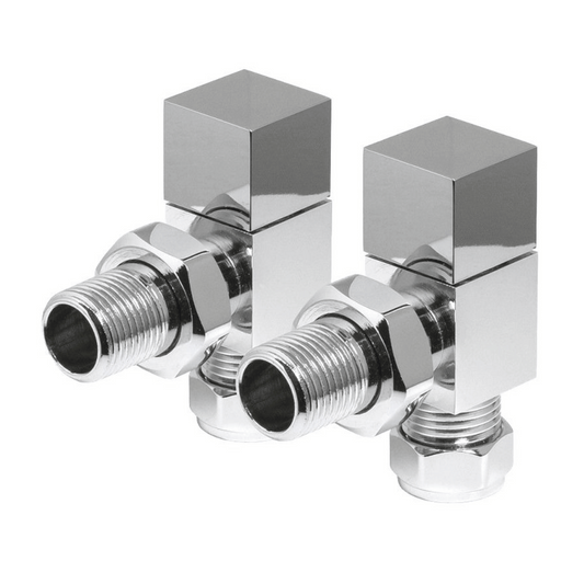 DQ Essential Manual Square Radiator Valves - Angled - Chrome - E-SQ-ANG-C
